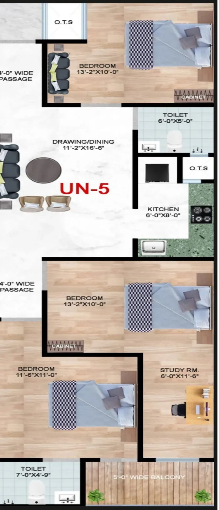 3BHK with study room floor plan, Sorrel Heights Type C 3BHK with study room floor plan, Sorrel Heights Type C