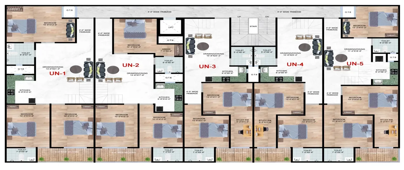 Sorrel Heights duplex lower level floor plan, units UN-1 to UN-5 Sorrel Heights duplex lower level floor plan, units UN-1 to UN-5